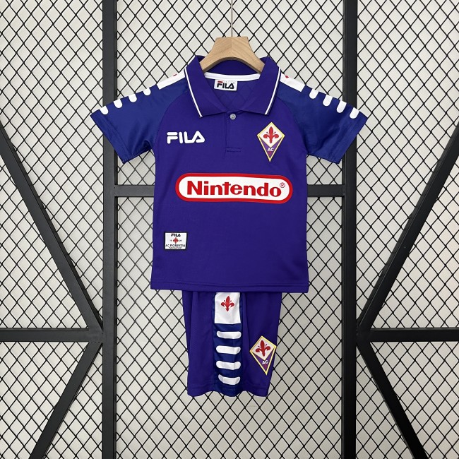 Retro Youth Uniform Kids Kit 1998-1999 Fiorentina Home Soccer Jersey Shorts Vintage Child Football Set