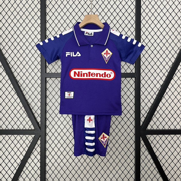 Retro Youth Uniform Kids Kit 1998-1999 Fiorentina Home Soccer Jersey Shorts Vintage Child Football Set