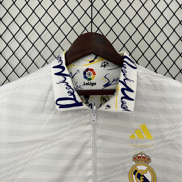 2024 Real Madrid Colorful/White Trench Coat Soccer Reversible Windbreaker Jacket