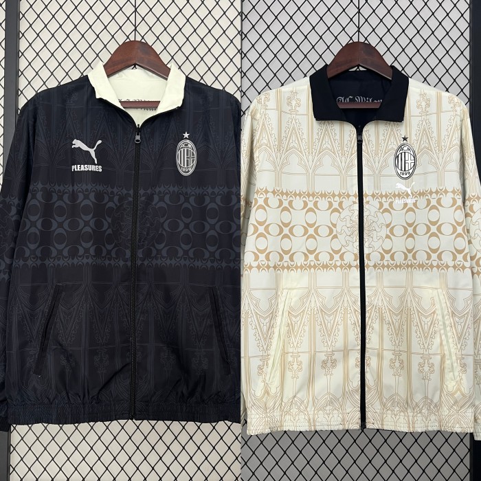 2024 Ac Milan X Pleasures Trench Coat Soccer Reversible Windbreaker Jacket