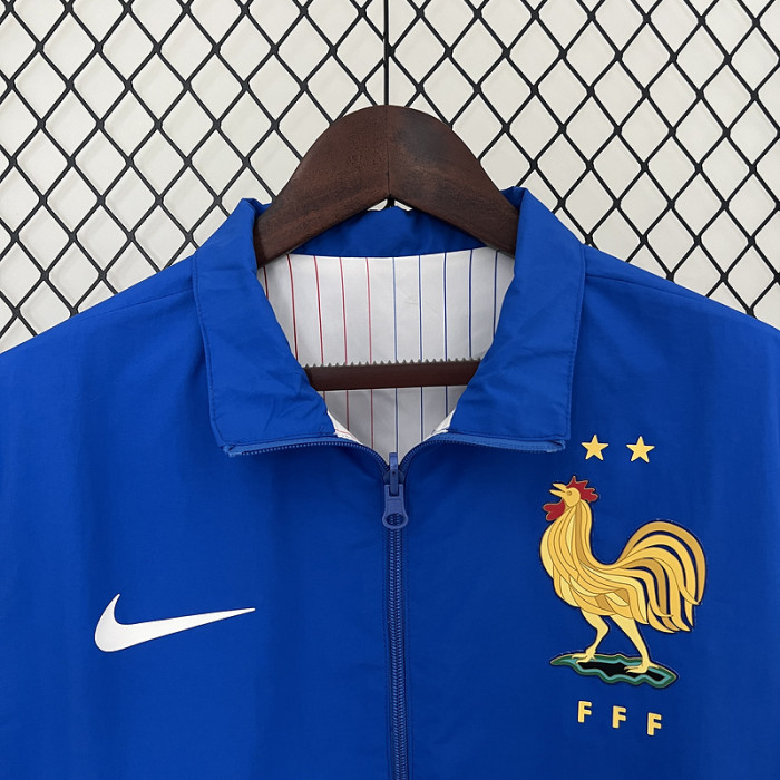 2024 France Blue/White Trench Coat Reversible Soccer Reversible Windbreaker Jacket