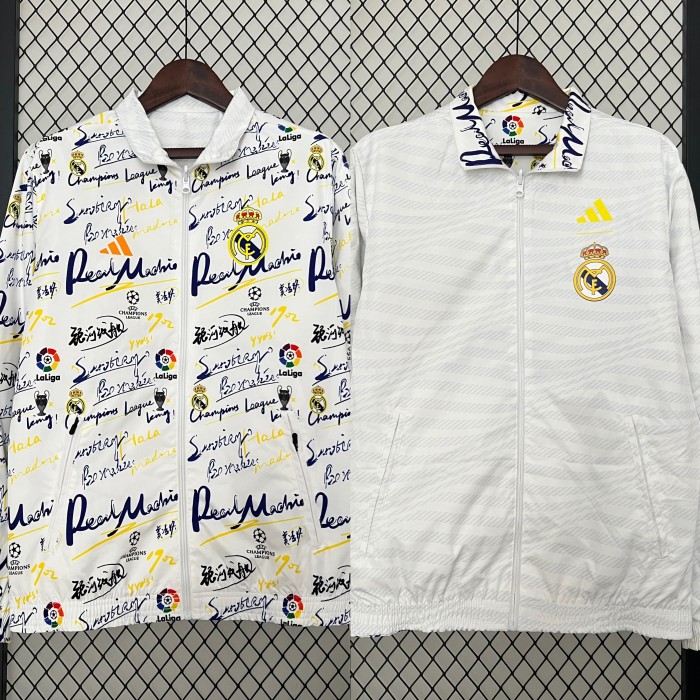 2024 Real Madrid Colorful/White Trench Coat Soccer Reversible Windbreaker Jacket