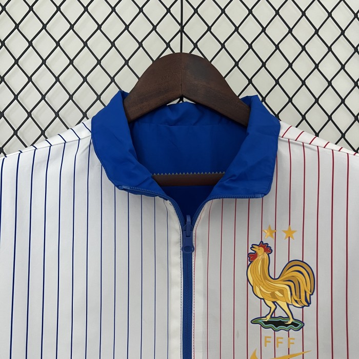 2024 France Blue/White Trench Coat Reversible Soccer Reversible Windbreaker Jacket
