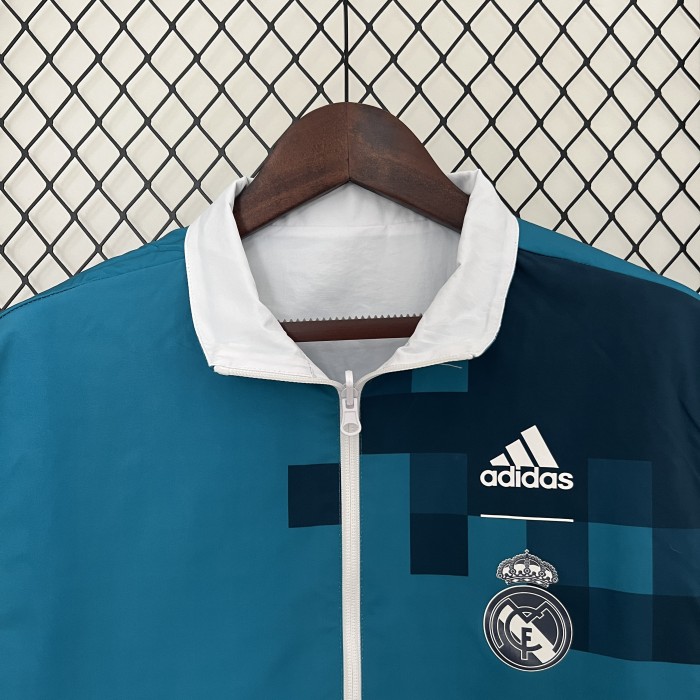 2024 Real Madrid White/Green Trench Coat Soccer Reversible Windbreaker Jacket