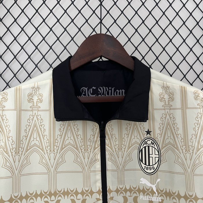 2024 Ac Milan X Pleasures Trench Coat Soccer Reversible Windbreaker Jacket