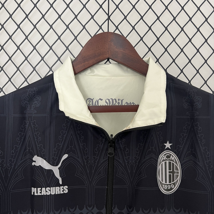 2024 Ac Milan X Pleasures Trench Coat Soccer Reversible Windbreaker Jacket