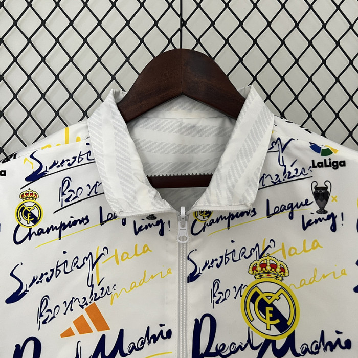2024 Real Madrid Colorful/White Trench Coat Soccer Reversible Windbreaker Jacket