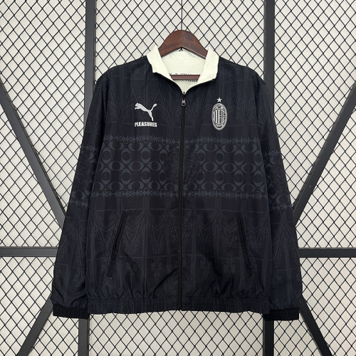 2024 Ac Milan X Pleasures Trench Coat Soccer Reversible Windbreaker Jacket