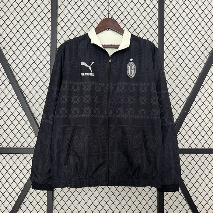2024 Ac Milan X Pleasures Trench Coat Soccer Reversible Windbreaker Jacket