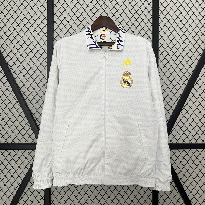 2024 Real Madrid Colorful/White Trench Coat Soccer Reversible Windbreaker Jacket