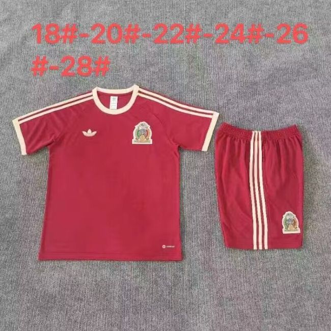 Youth Uniform Kids Kit Mexico Red Soccer Training Jersey Shorts Child Football Set