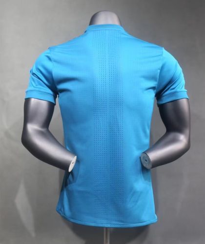 with Golden FIFA Patch Retro Jersey 2017-2018 Real Madrid Third Away Blue Soccer Jersey