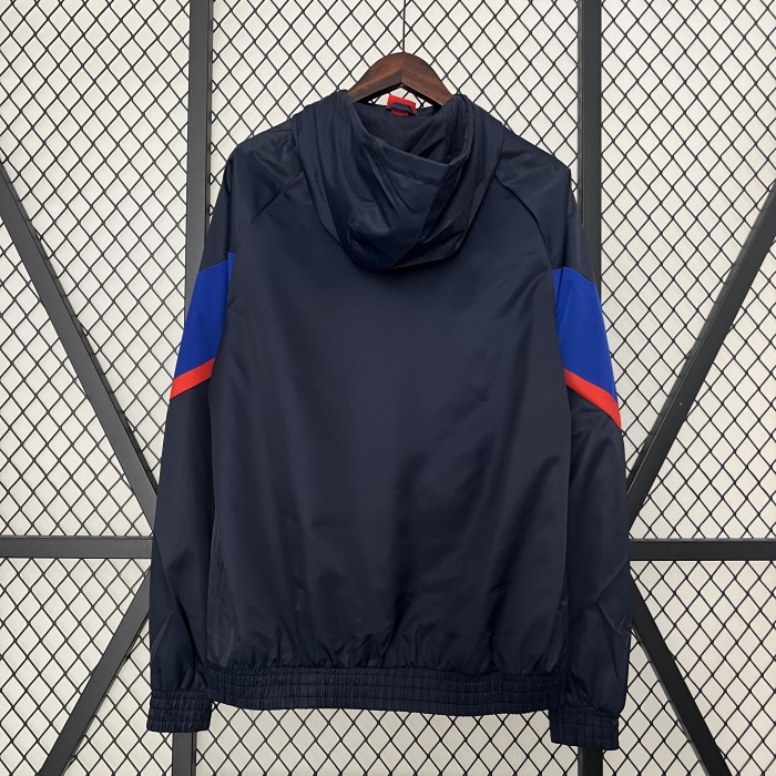 2024 Barcelona Dark Blue Soccer Hoodie Football Windbreaker Jacket