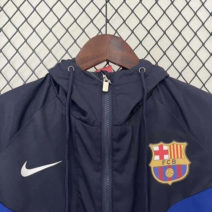 2024 Barcelona Dark Blue Soccer Hoodie Football Windbreaker Jacket