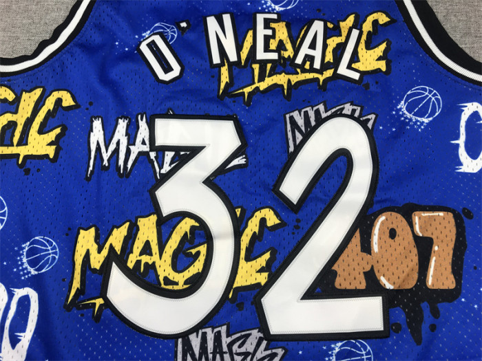 Mitchell&ness 1994-95 Orlando Magic Blue Graffiti Basketball Shirt 32 O'NEAL NBA Jersey