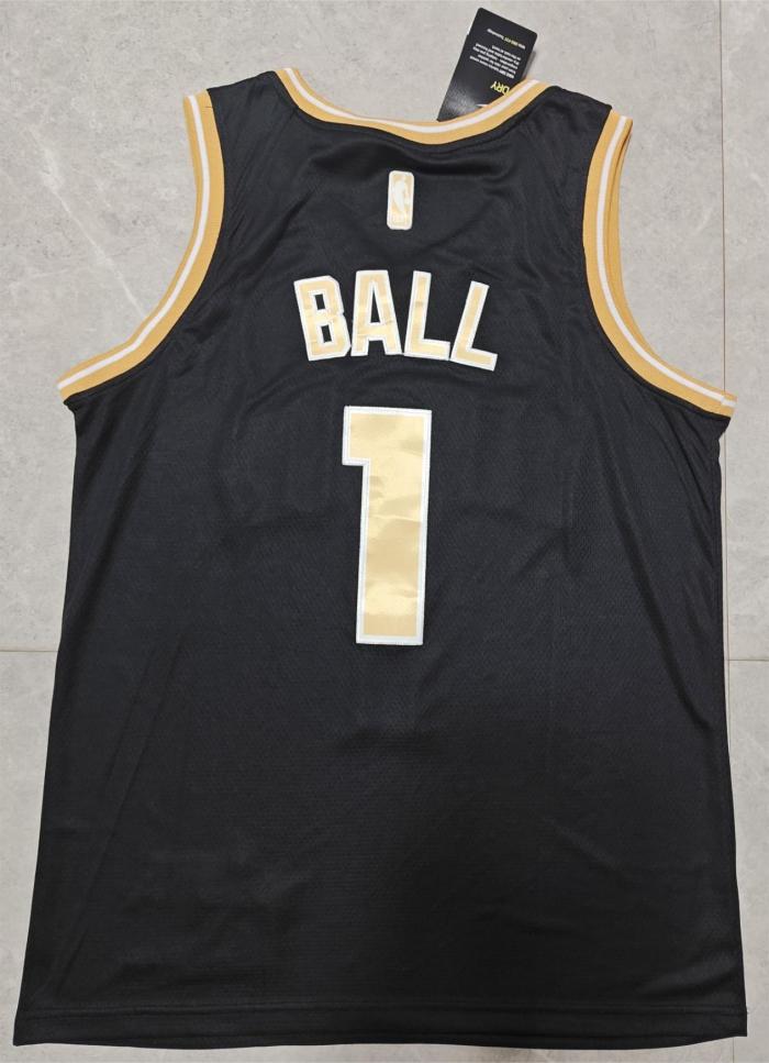 2024 Charlotte Hornets 1 BALL Black/Gold Basketball Shirt NBA Jersey