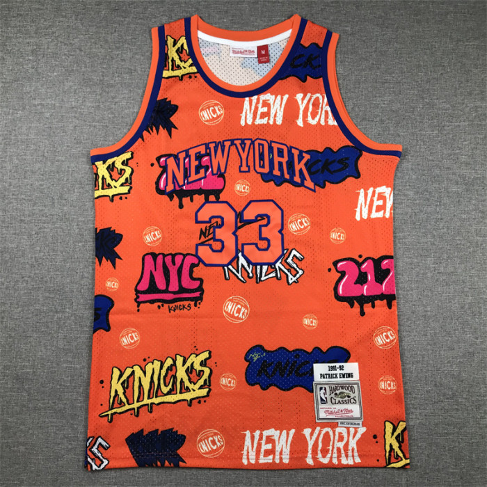 Mitchell&Ness 1991-92 New York Knicks 33 EWING NBA Jersey Graffiti Men's Basketball Shirt