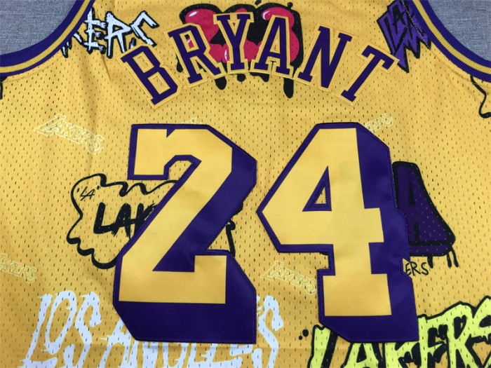 Mitchell&ness 1996-97 Los Angeles Lakers 24 BRYANT Basketball Shirt Yellow Graffiti NBA Jersey