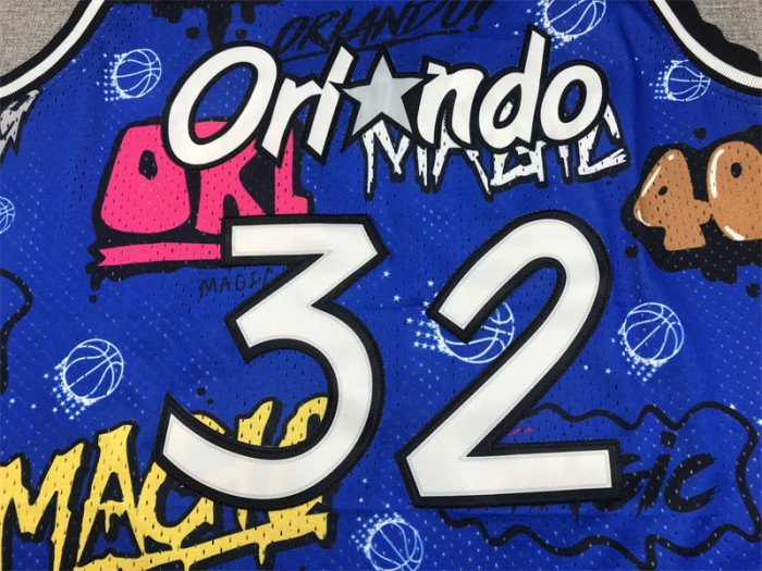 Mitchell&ness 1994-95 Orlando Magic Blue Graffiti Basketball Shirt 32 O'NEAL NBA Jersey
