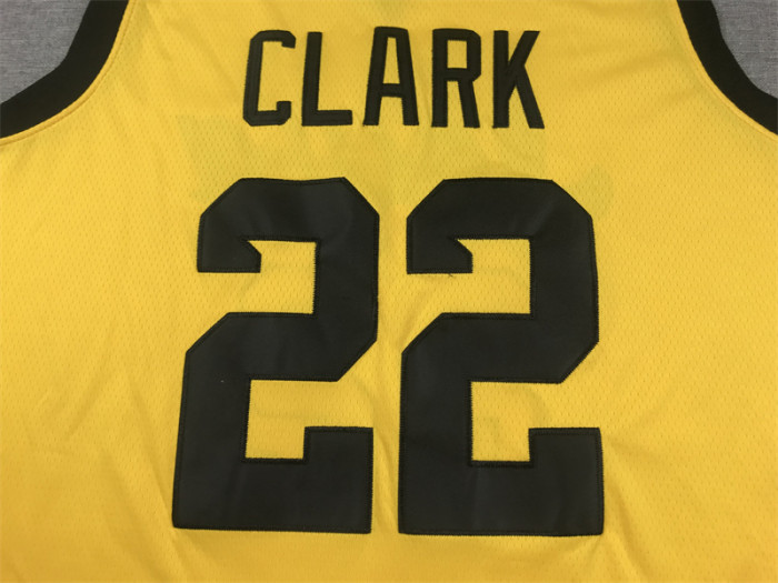 Iowa Hawkeyes 22 CLARK Yellow Basketball Shirt NBA Jersey