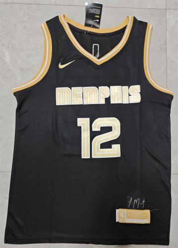 2024 Memphis Grizzlies 12 MORANT Black/Gold NBA Jersey Basketball Shirt