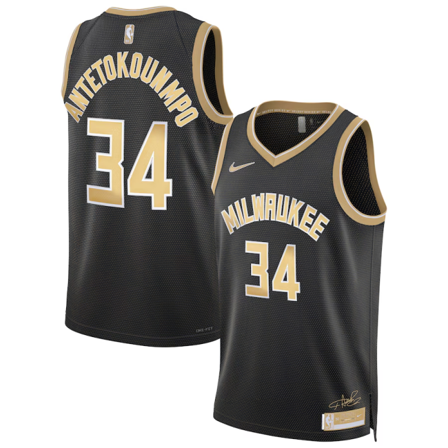 2024 Milwaukee Bucks 34 ANTETOKOUNMPO Black/Gold NBA Shirt Basketball Jersey