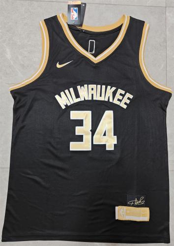 2024 Milwaukee Bucks 34 ANTETOKOUNMPO Black/Gold NBA Shirt Basketball Jersey