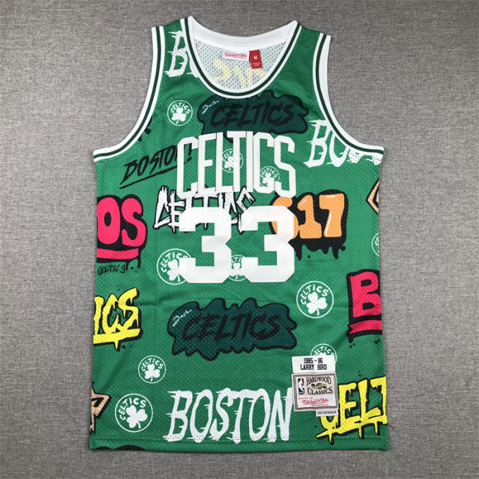 Mitchell&ness 1985-86 Boston Celtics Basketball Shirt 33 LARRY BIRD Graffiti NBA Jersey