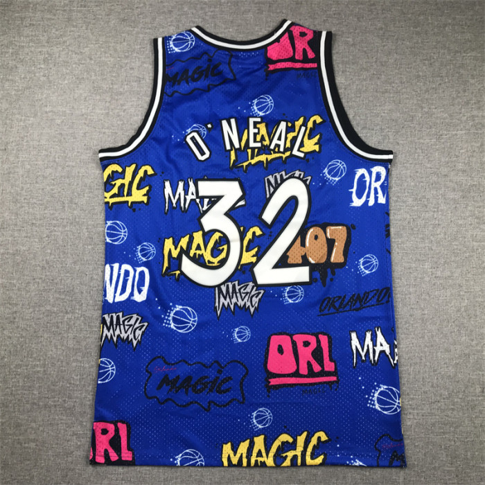 Mitchell&ness 1994-95 Orlando Magic Blue Graffiti Basketball Shirt 32 O'NEAL NBA Jersey