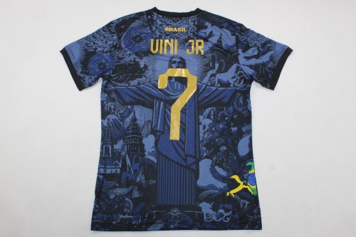 Player Version 2024 Brazil VINI JR 7 Blue Jesus Special Edition Soccer Jersey Brasil Football Shirt
