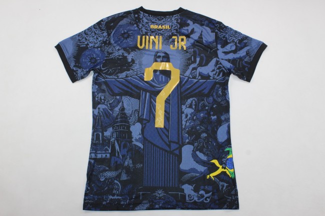 Player Version 2024 Brazil VINI JR 7 Blue Jesus Special Edition Soccer Jersey Brasil Football Shirt