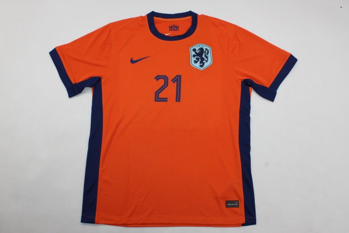 Fans Version 2024 Netherlands F.DE JONG 21 Home Soccer Jersey Holland Football Shirt