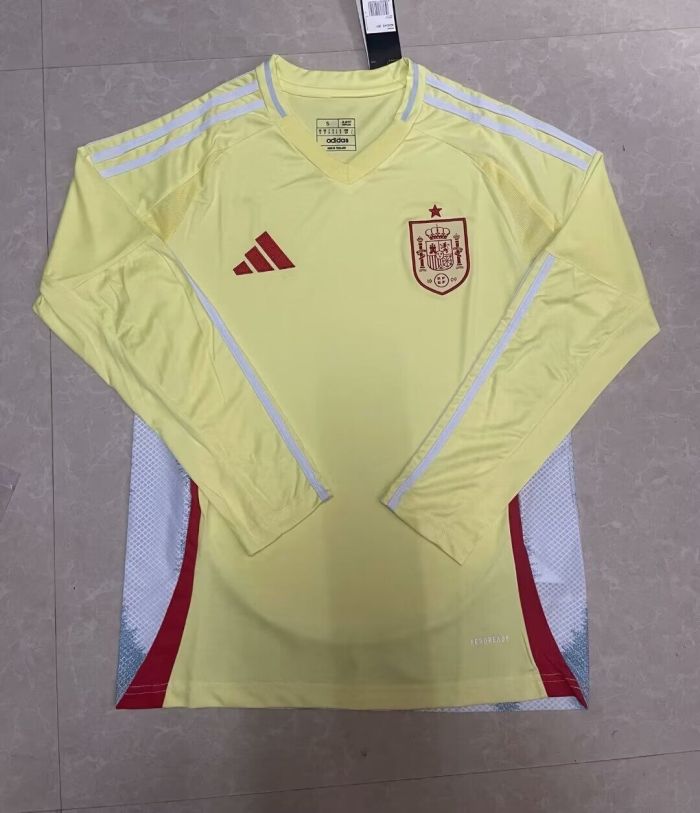 Long Sleeve Fan Version Spain 2024 Away Yellow Soccer Jersey España Camisetas de Futbol
