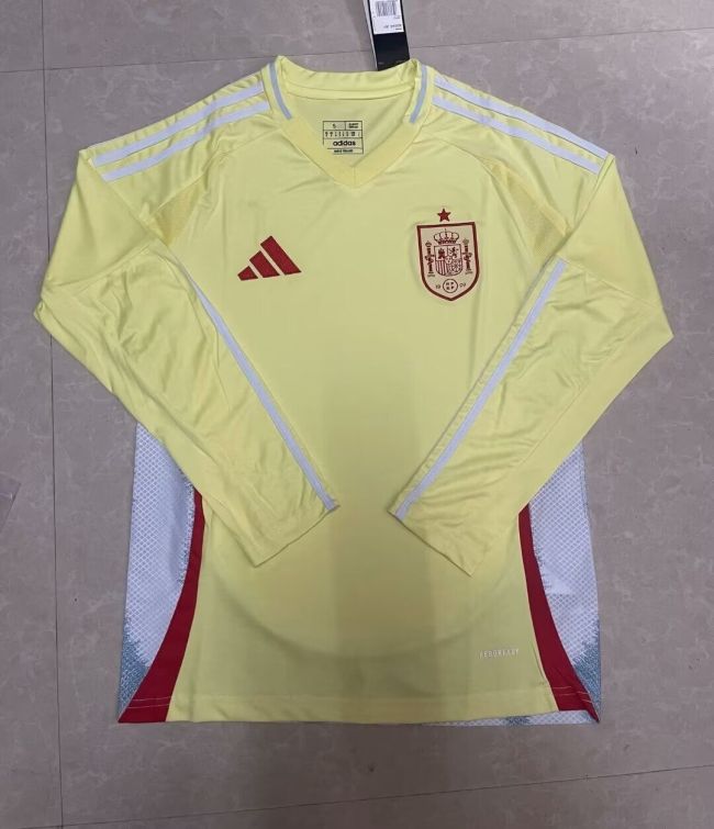 Long Sleeve Fan Version Spain 2024 Away Yellow Soccer Jersey España Camisetas de Futbol