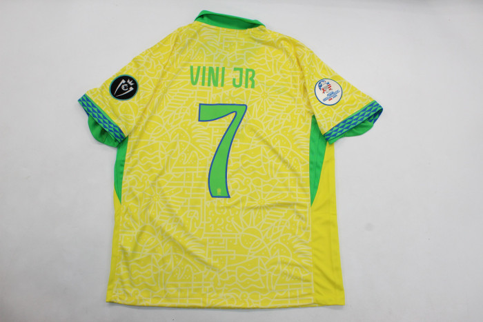 with Copa America Patch Fan Version 2024 Brazil VINI JR. 7 Home Soccer Jersey Brasil Camisetas de Futbol