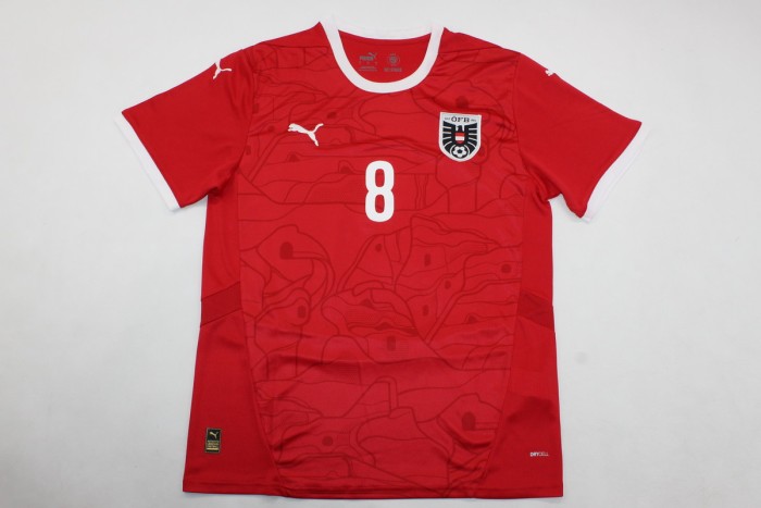 Fans Version Austria 2024 ALABA 8 Home Soccer Jersey Football Shirt
