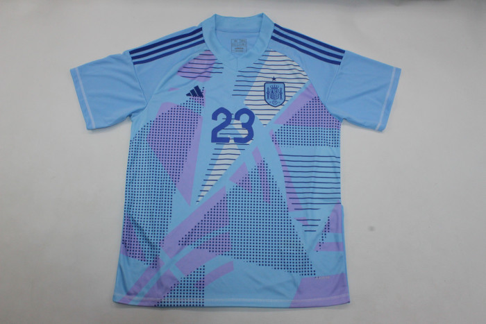 Fan Version Spain 2024 UNAI SIMON 23 Blue Goalkeeper Soccer Jersey España Camisetas de Futbol