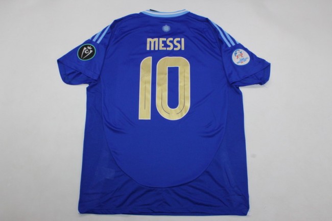 with FIFA World Champions 2022 Patch+Copa America Patch Fan Version Argentina 2024 MESSI 10  Away Soccer Jersey Blue Football Shirt