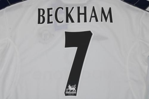 Retro Jersey 1999-2000 Manchester United BECKHAM 7 Away White Soccer Jersey Vintage Football Shirt