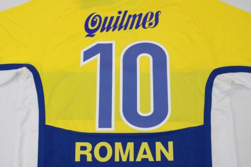 Retro Jersey 2001 Boca Juniors ROMAN 10 Away Yellow Soccer Jersey Vintage Football Shirt