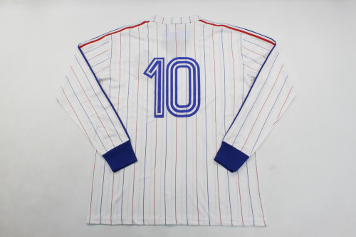Retro Jersey Long Sleeve 1980-1982 France 10 Away White Soccer Jersey Vintage Football Shirt