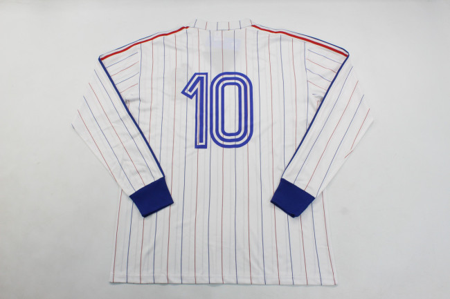 Retro Jersey Long Sleeve 1980-1982 France 10 Away White Soccer Jersey Vintage Football Shirt