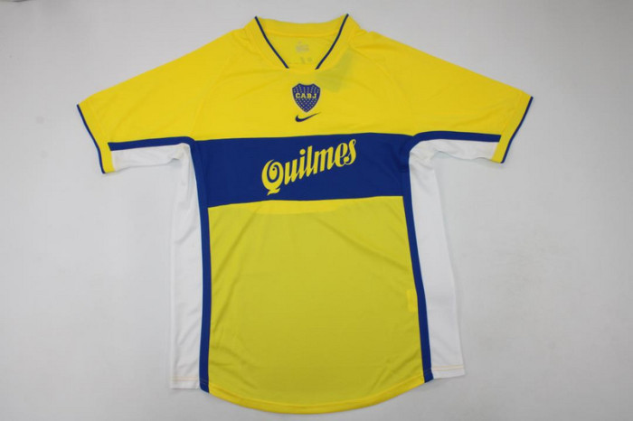 Retro Jersey 2001 Boca Juniors ROMAN 10 Away Yellow Soccer Jersey Vintage Football Shirt