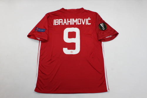 with Europa League Patch Retro Jersey 2016-2017 Manchester United IBRAHIMOVIC 9 Home Soccer Jeresy Vintage Football Shirt
