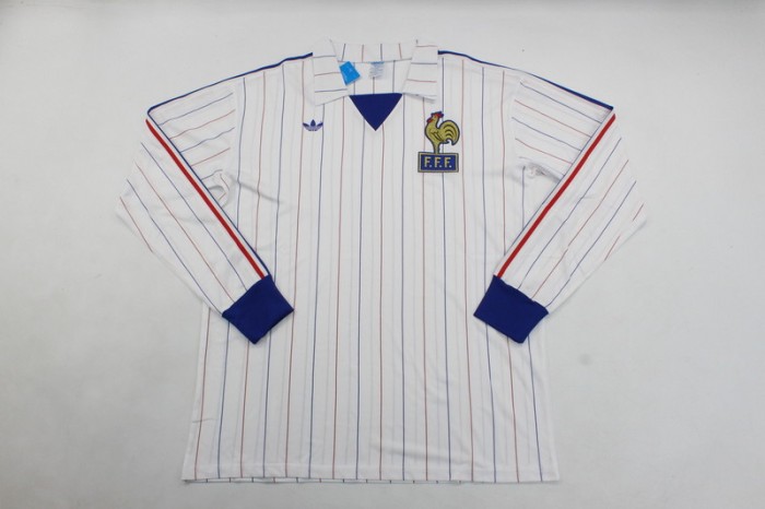 Retro Jersey Long Sleeve 1980-1982 France 10 Away White Soccer Jersey Vintage Football Shirt