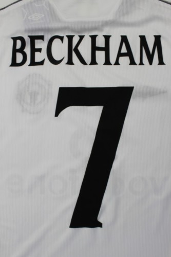 with UCL Patch Long Sleeve Retro Jersey 1999-2000 Manchester United BECKHAM 7 Away White Soccer Jersey Vintage Football Shirt
