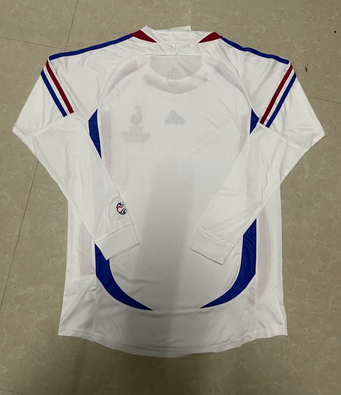 with Front Lettering Long Sleeve Retro Jersey 2006 France Away White Soccer Jersey Vintage Football Shirt