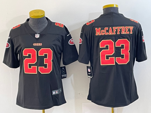 Women San Francisco 49ers 23 McCAFFREY Black/Gold NFL Jersey Youth NFL Shirt