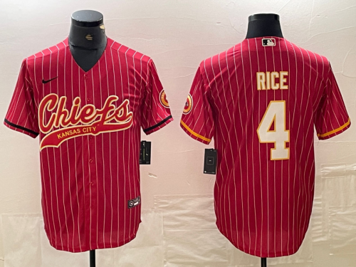 Kansas City Chiefs 4 RICE Red Striped NFL Jersey