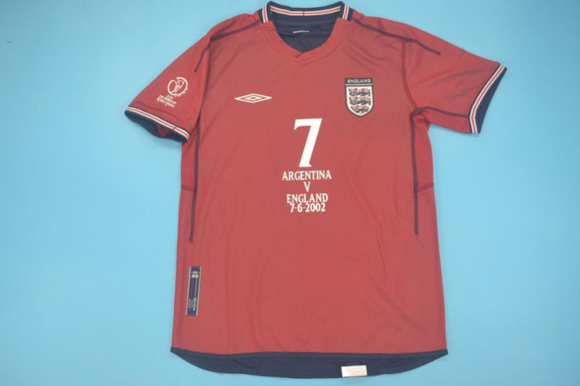 with Front Lettering+World Cup Patch Retro Jersey 2002 England Away Red Soccer Jersey Vintage Football Shirt